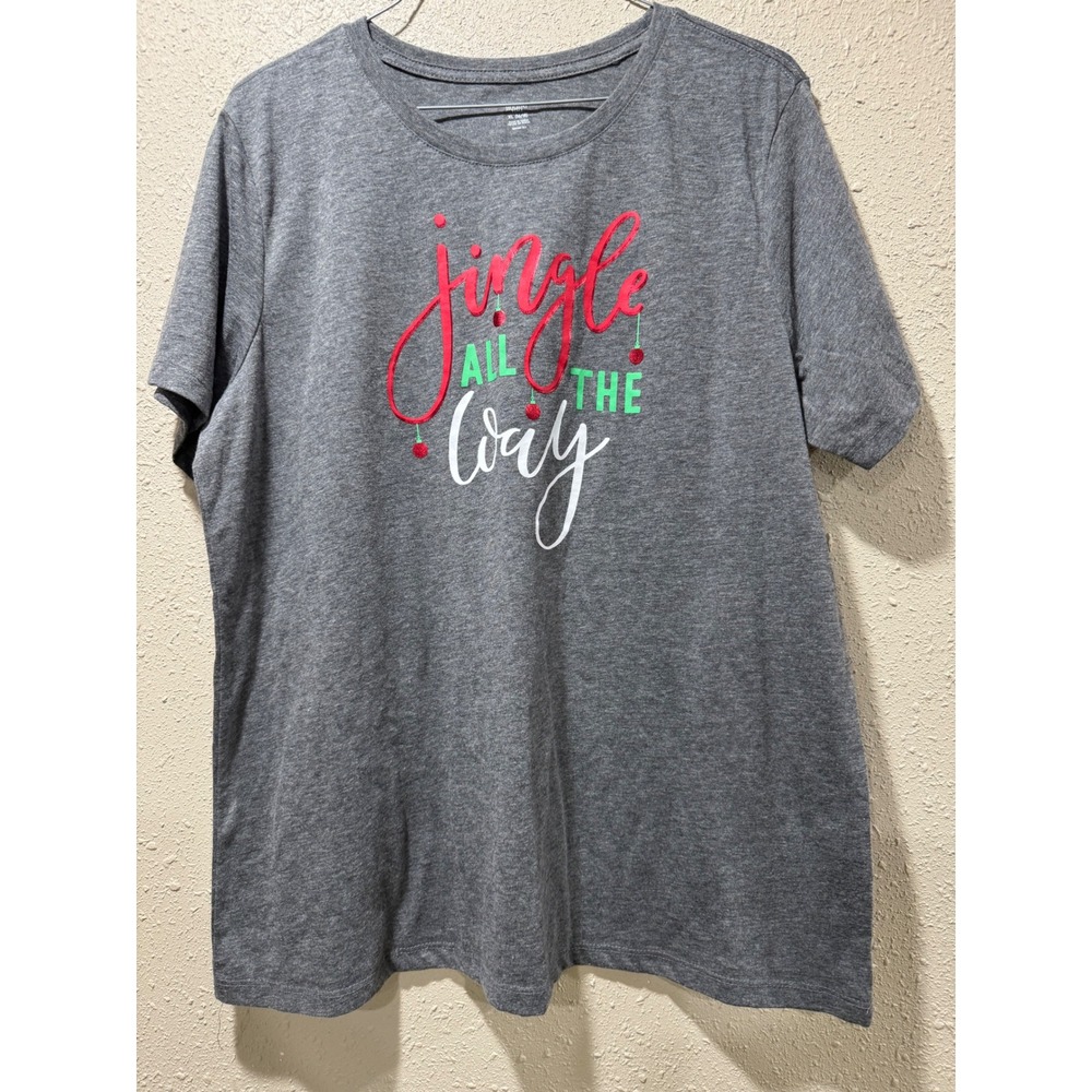 Holiday Time Womens XL Jingle All The Way Graphic‎ Tee Gray Short Sleeve Shirt
